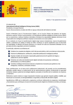 Recognition from Spain's Digital Transformation Ministry